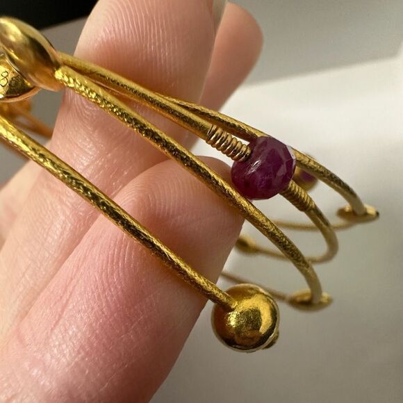 Gurhan 24k Gold Lentil Coin Bracelet Sith Faceted Rubies - Picture 8 of 9